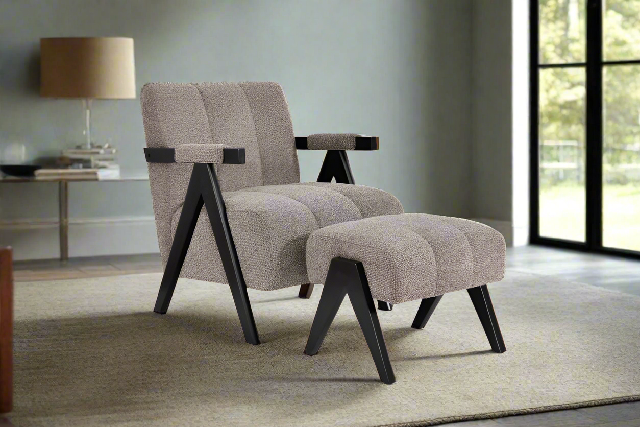 Asher Fabric Accent Chair + Ottoman – Fawn | by Arbor & Elm 1