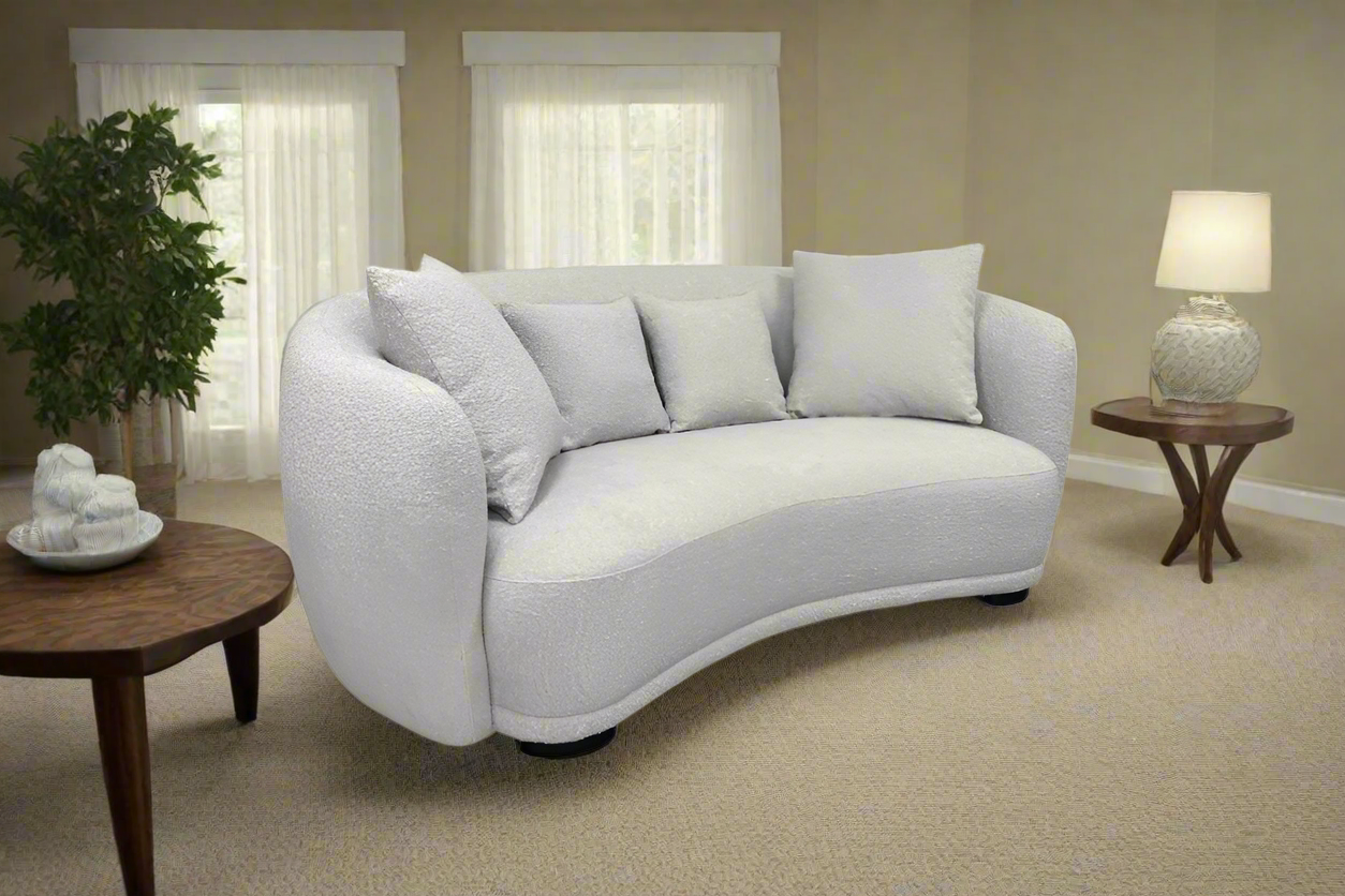 Capri Bouclé 2.5 Seater Sofa – Light Grey Fabric | Modern Curved Lounge by Arbor & Elm 2
