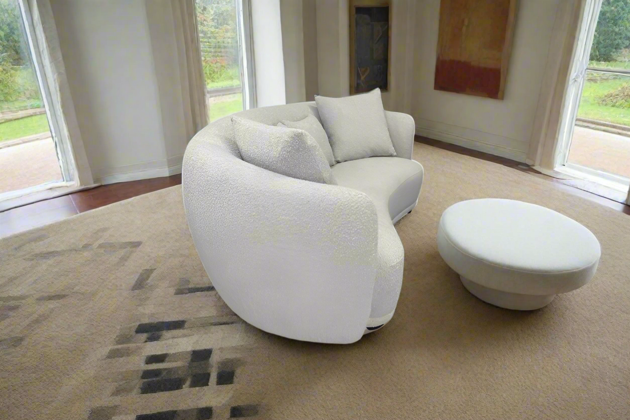 Capri Bouclé 2.5 Seater Sofa – Light Grey Fabric | Modern Curved Lounge by Arbor & Elm 3
