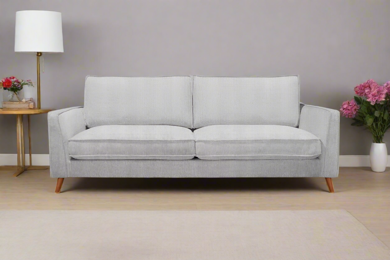 Hjem Glacier Fabric Sofa – Modern Mid-Century 3-Seater Couch with Wooden Legs - Anthracite & Glacier 1