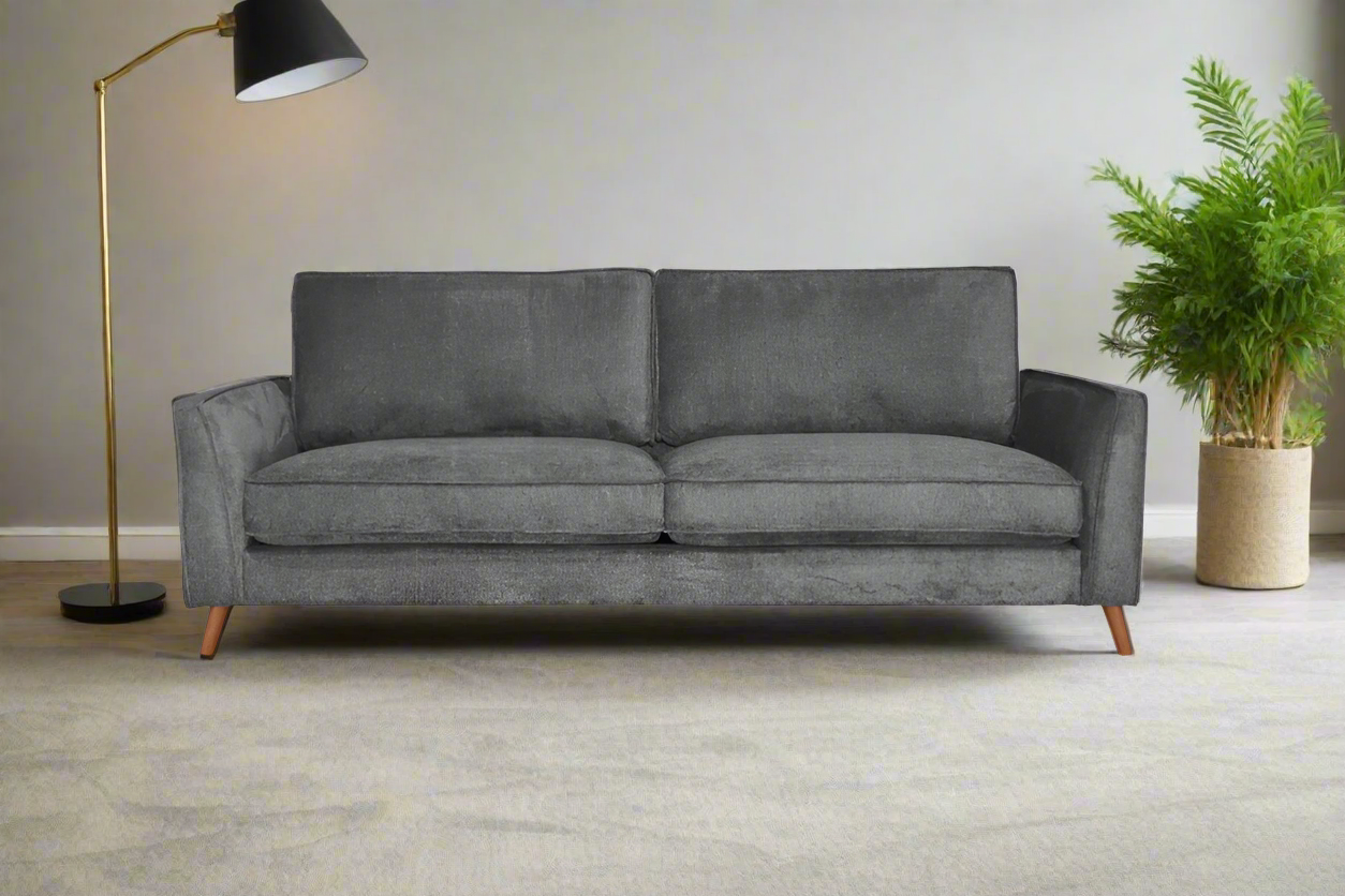 Hjem Anthracite Fabric Sofa – Modern Mid-Century 3-Seater Couch with Wooden Legs - Anthracite