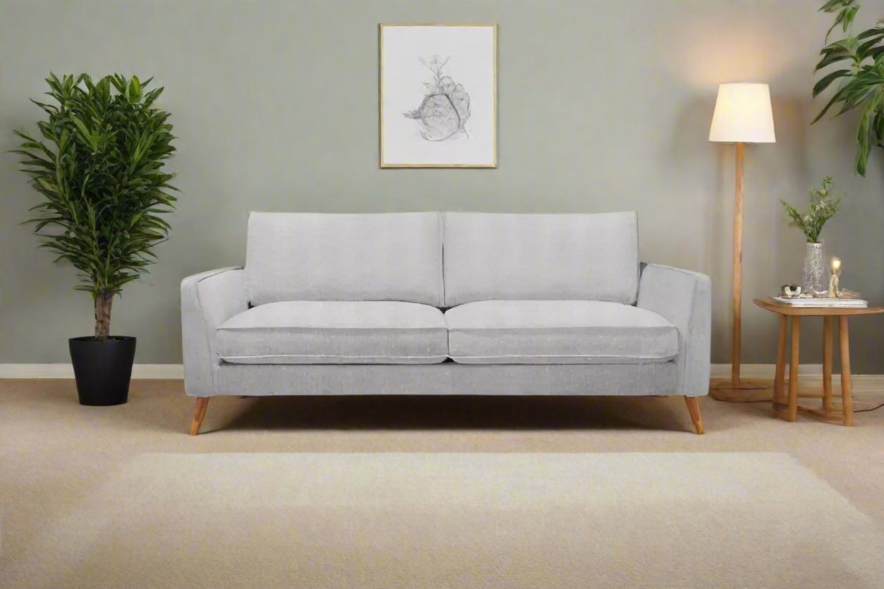 Hjem Glacier Fabric Sofa – Modern Mid-Century 3-Seater Couch with Wooden Legs- Anthracite & Glacier 2