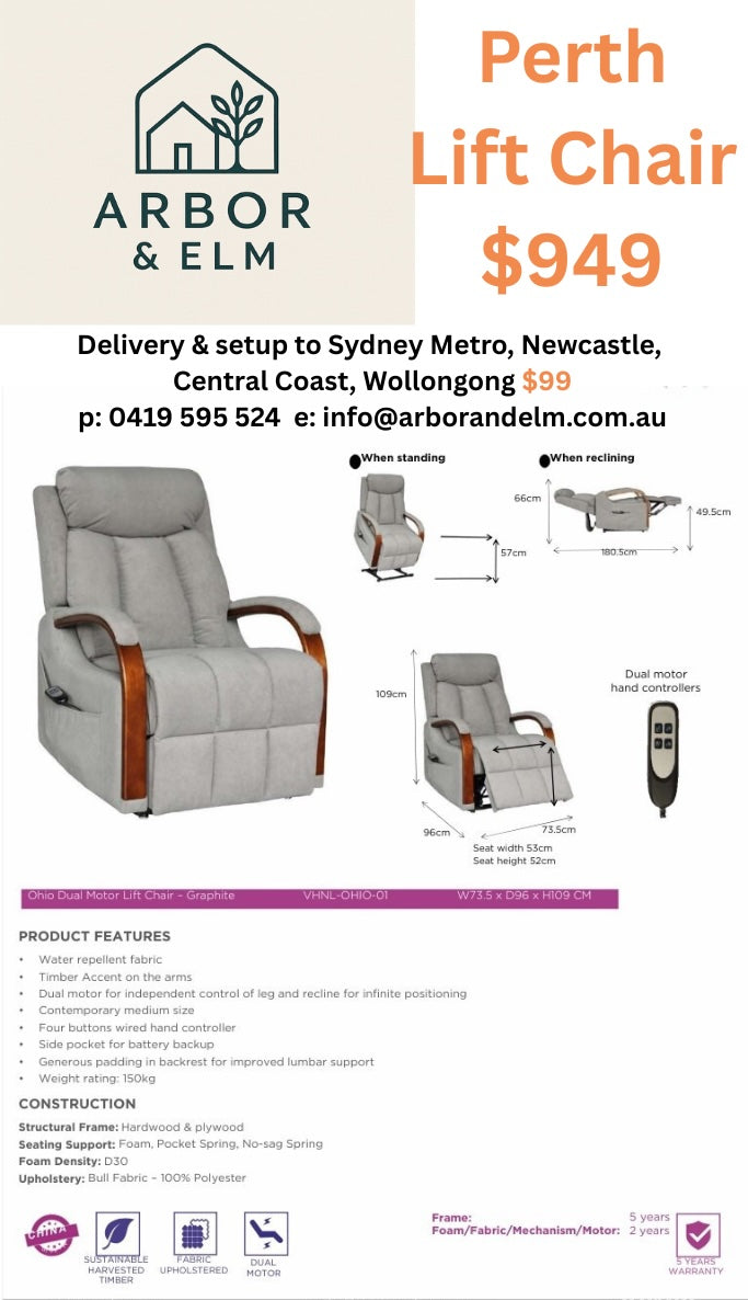 Perth Fabric Dual Motor Lift Chair | Colour – Graphite