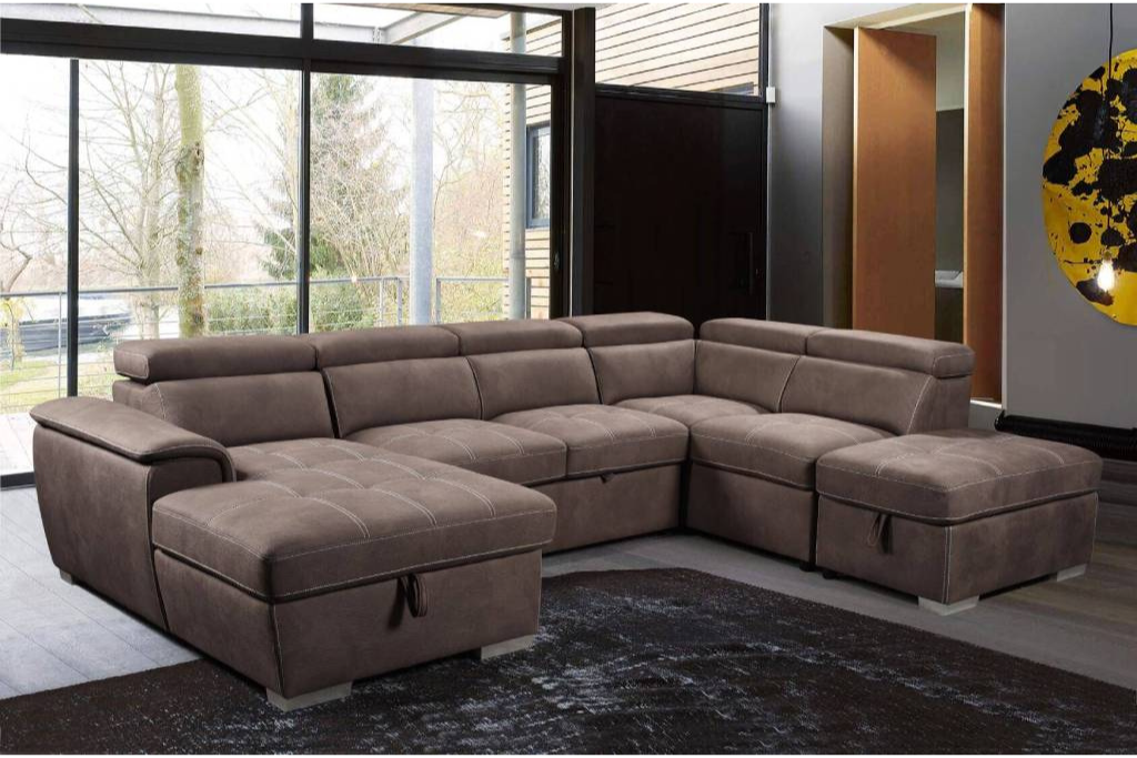 Saville Modular Corner Lounge with Chaise & Ottoman – Mushroom | by Arbor & Elm 1