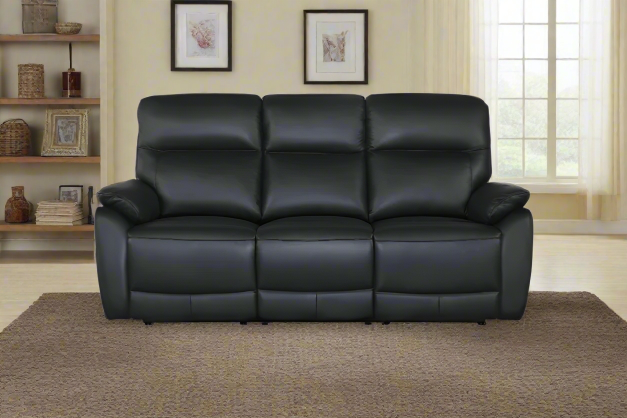 Vantage 3-Seater Leather Lounge with 2 Electric Recliners – Black | by Arbor & Elm 1