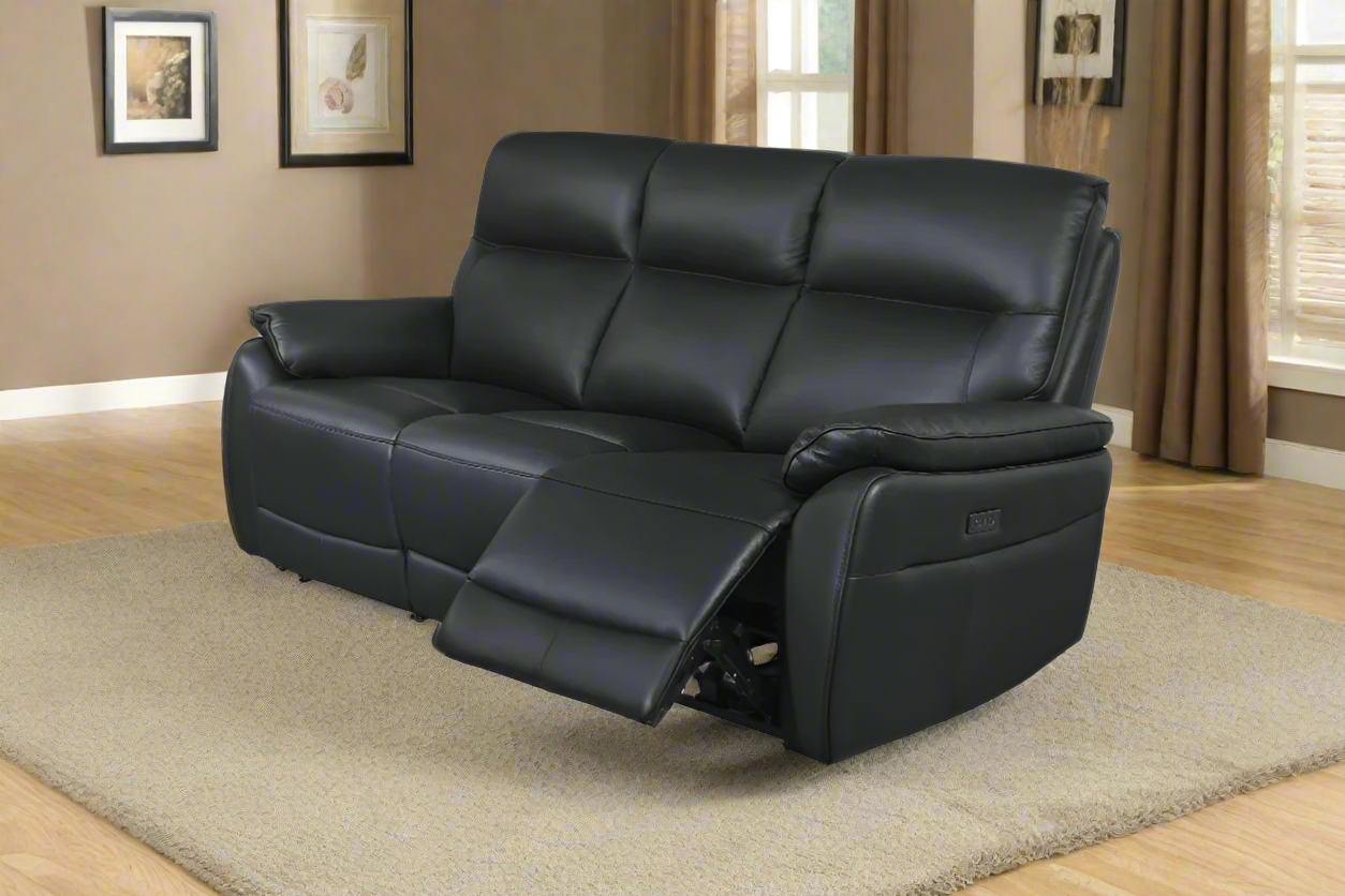 Vantage 3-Seater Leather Lounge with 2 Electric Recliners – Black | by Arbor & Elm 2
