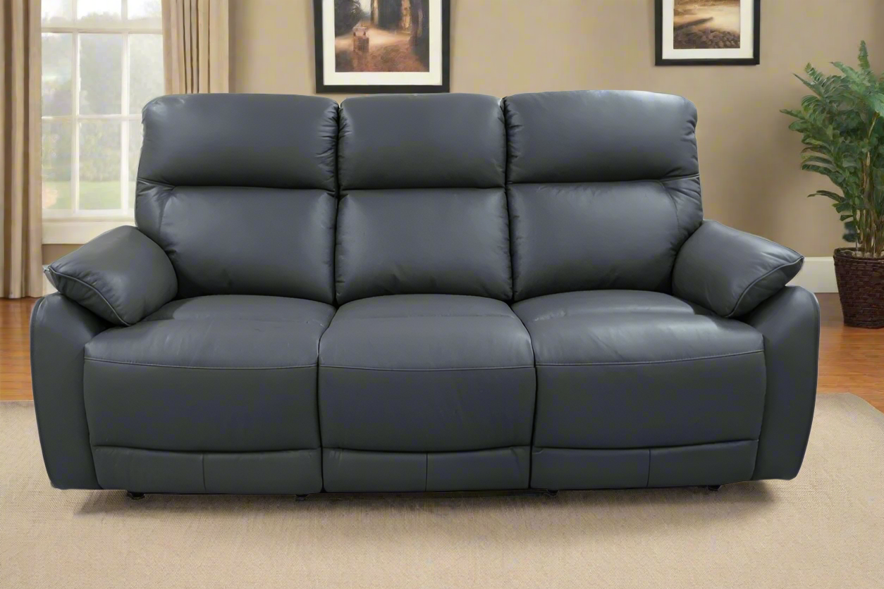 Vantage 3-Seater Leather Lounge with 2 Electric Recliners – Graphite | by Arbor & Elm 1