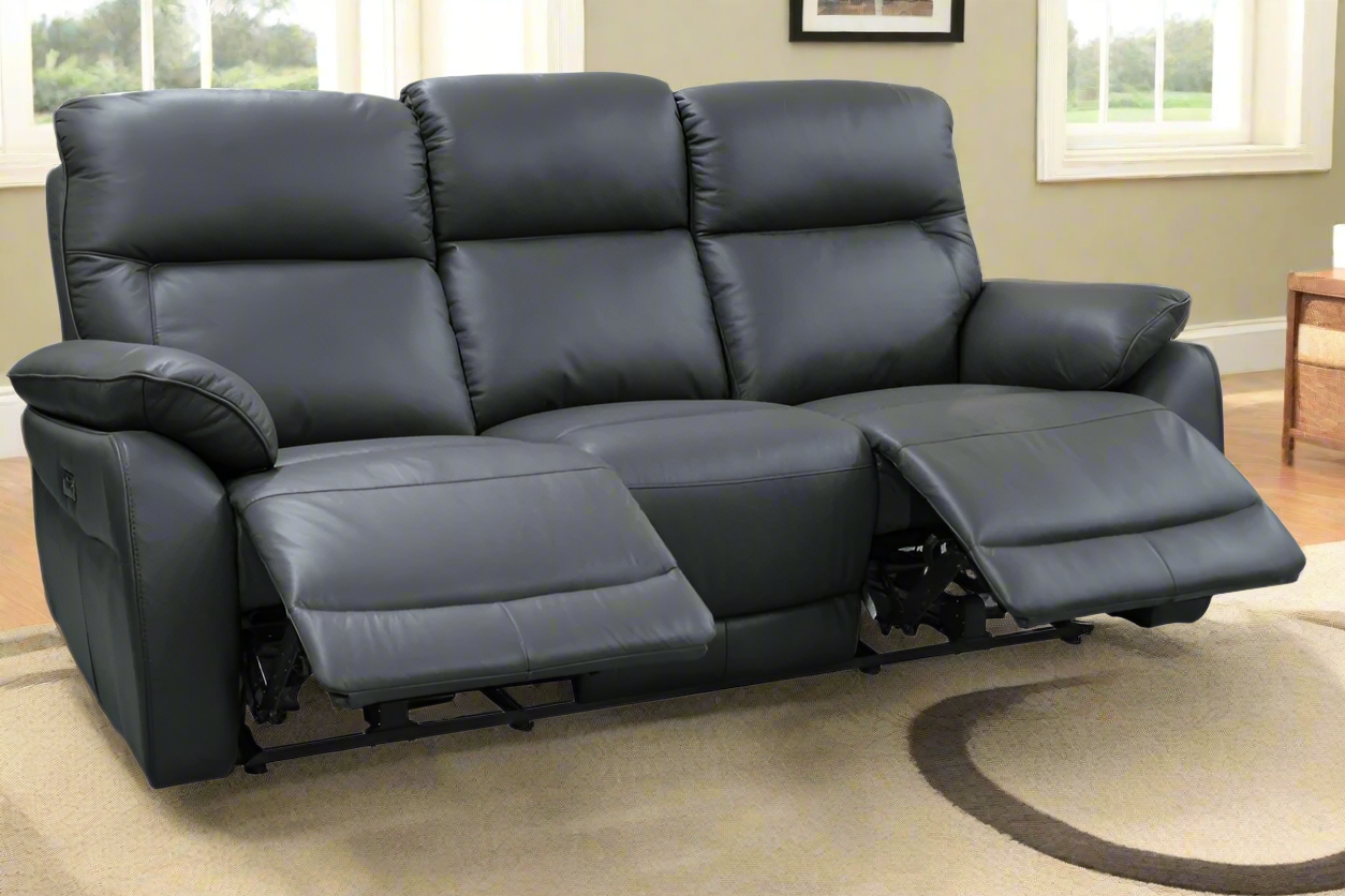 Vantage 3-Seater Leather Lounge with 2 Electric Recliners – Graphite | by Arbor & Elm 2