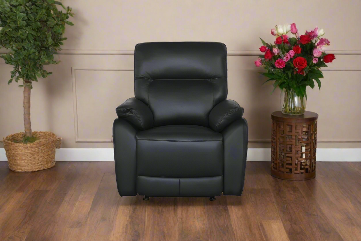 Vantage Black Leather Single Power Recliner | Premium Comfort Collection | by Arbor & Elm 1