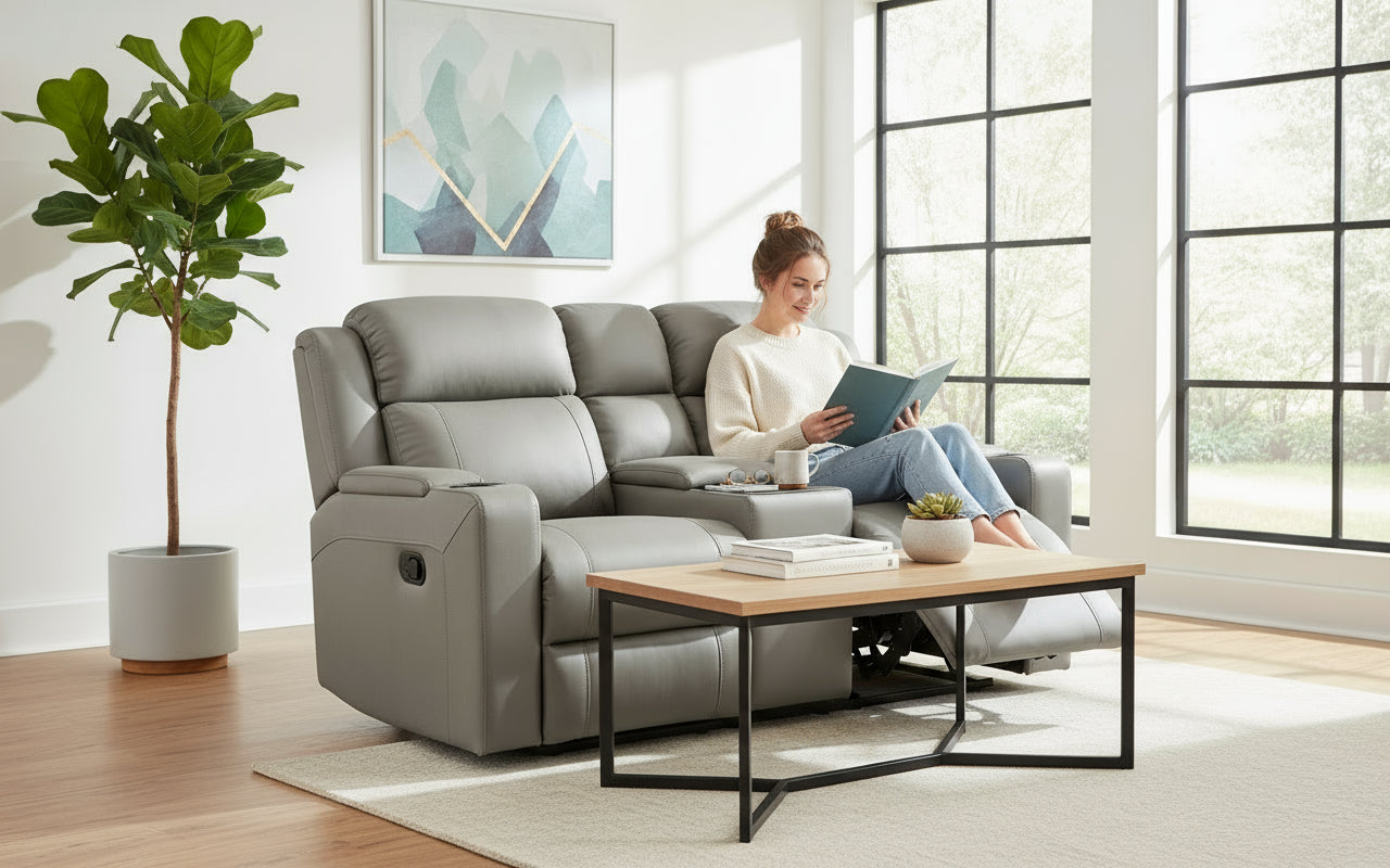 Prestige 2-Seater Electric Recliner Lounge with Console | Grey Upholstery