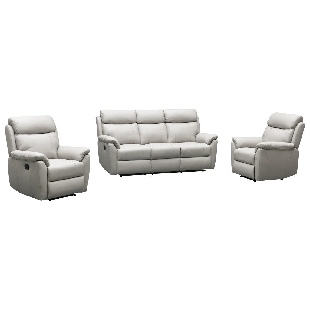 Everett Leather Recliner Sofa Suite | Light Grey | 3-Seater Recliner Lounge + 2 Recliner Chairs