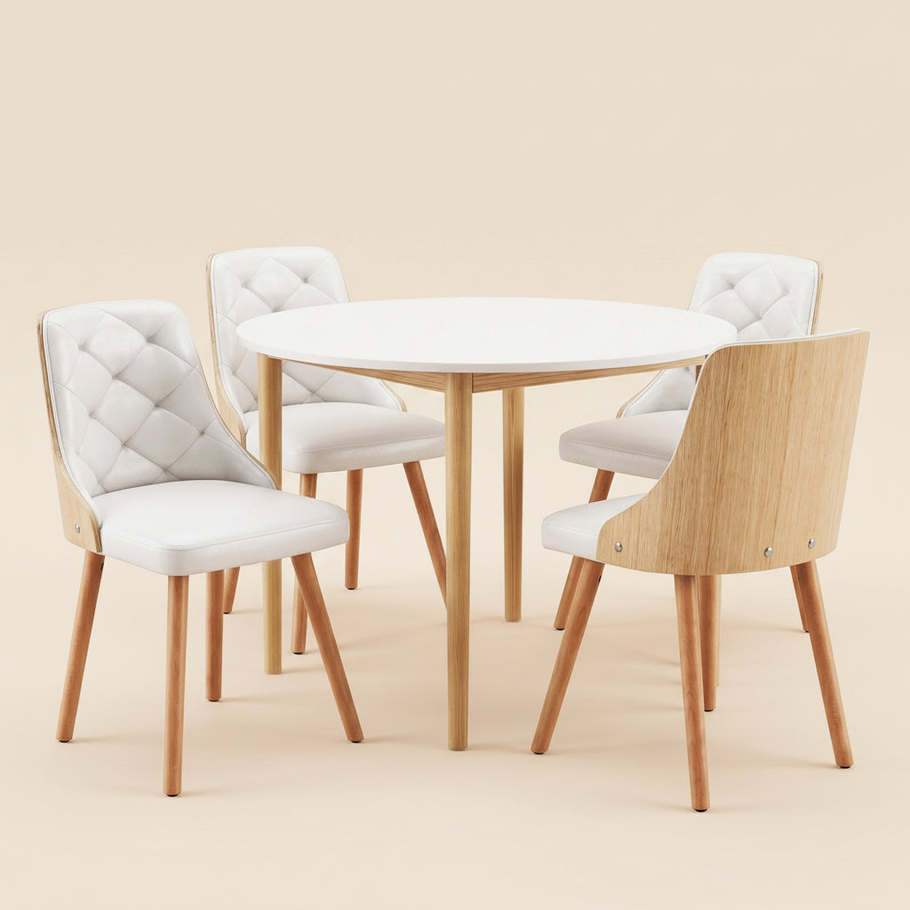 5 piece White Dining Table and Chairs Setting