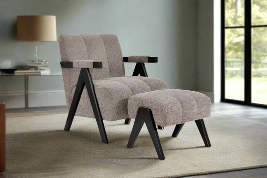 Asher Fabric Accent Chair + Ottoman – Fawn | by Arbor & Elm 1