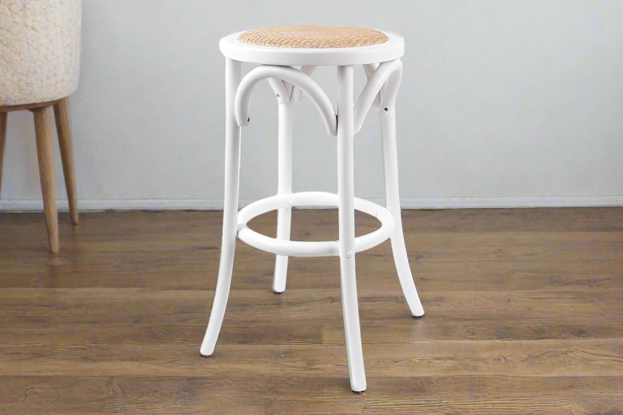 Avenue Kitchen Stool | White Round Seat | 66cm Height | by Arbor & Elm 1