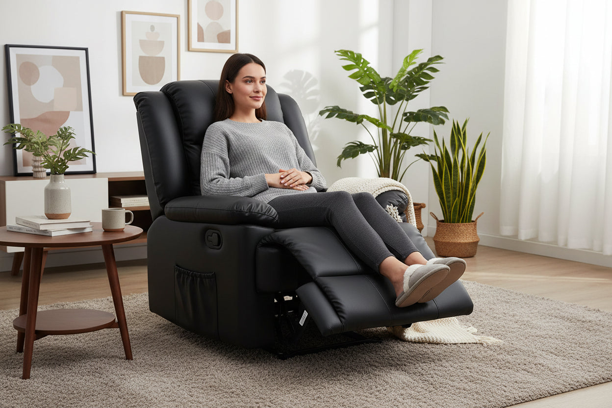 Black Manual Recliner in lounge room