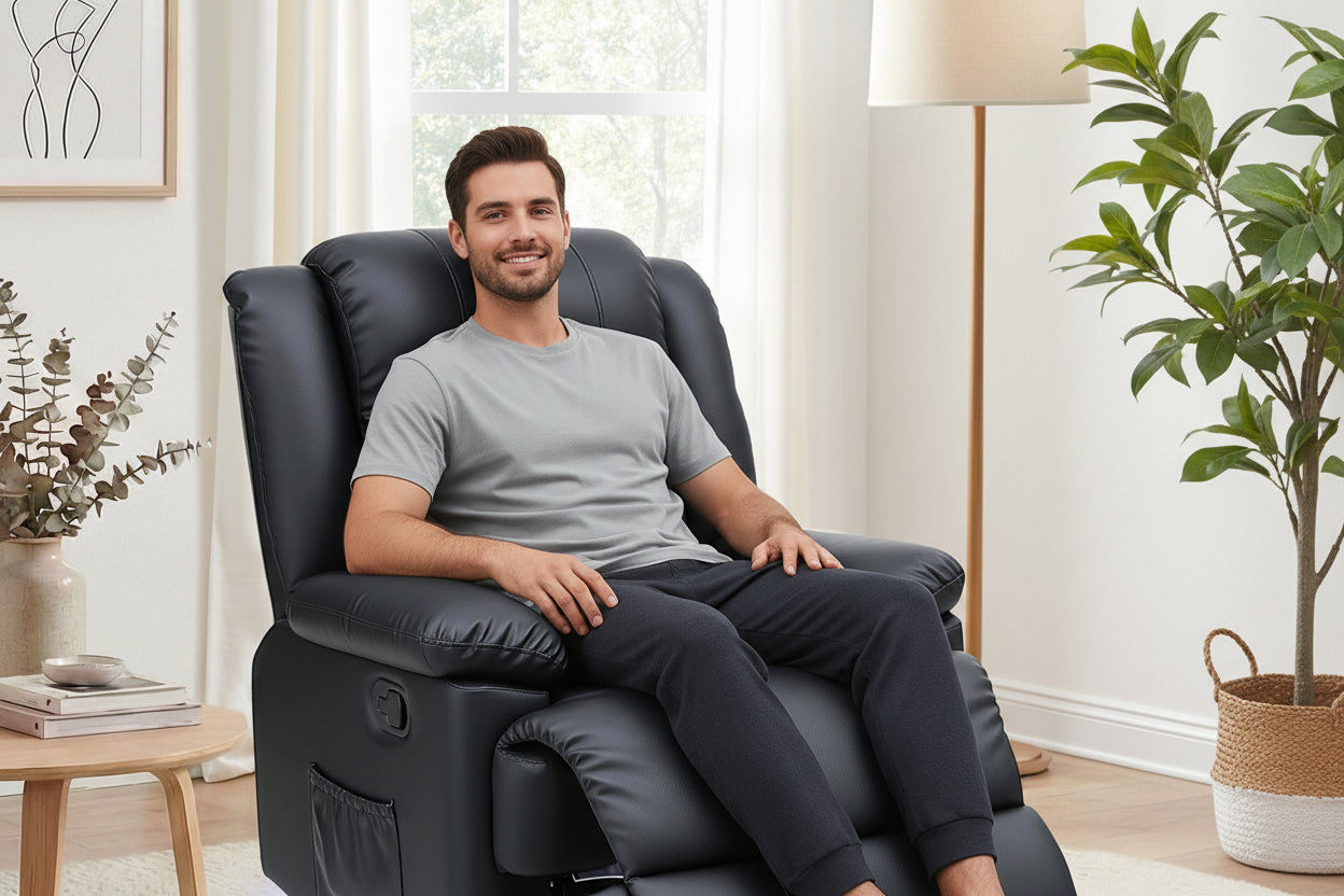 Manual Recliner Chair  Sofa with 16 colour LED Black