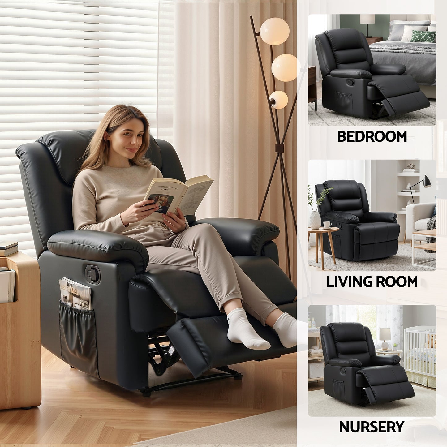 Practical uses of Black Manual Recliner Sofa with LED Lighting