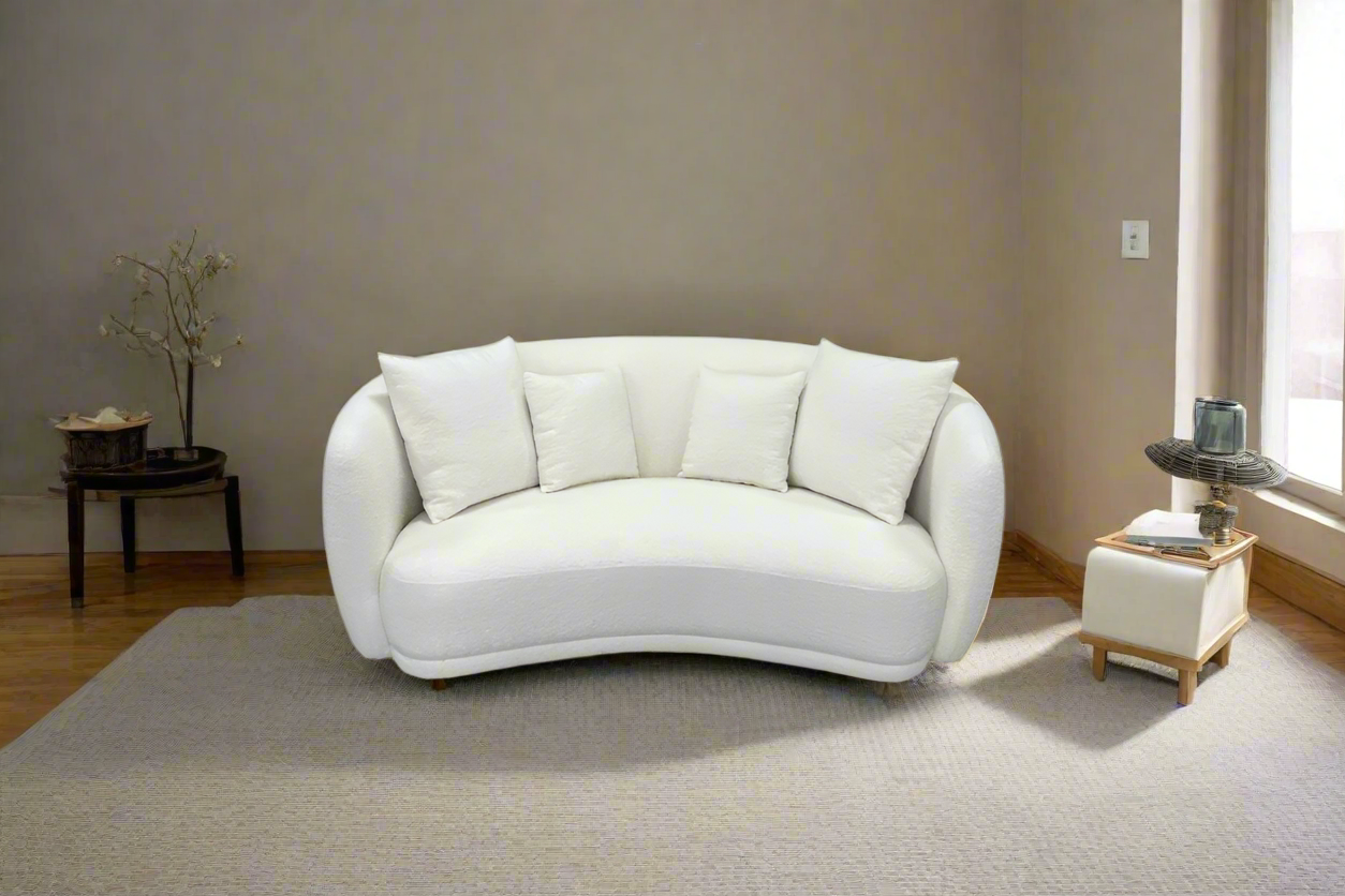 Capri Bouclé 2.5 Seater Sofa – White Fabric | Modern Curved Lounge by Arbor & Elm 2