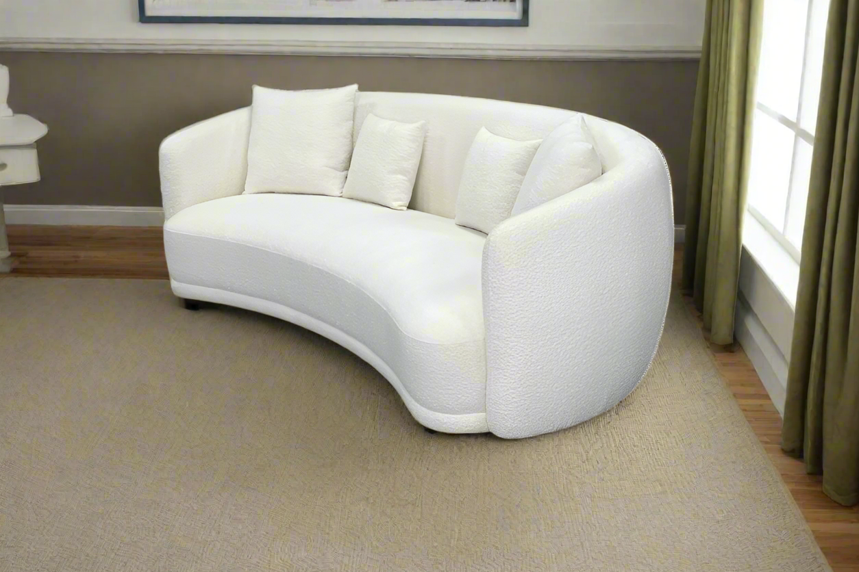 Capri Bouclé 2.5 Seater Sofa – White Fabric | Modern Curved Lounge by Arbor & Elm 3  