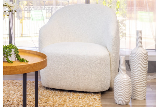 Capri Bouclé Swivel Armchair – White Fabric | Modern Accent Chair by Arbor & Elm 1