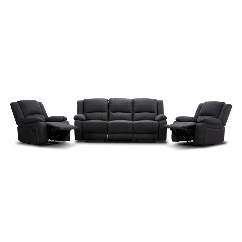 Black reclining sofa set on a white background