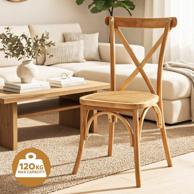 4 x Larkspur Rattan Dining Chairs | Solid Natural Wood