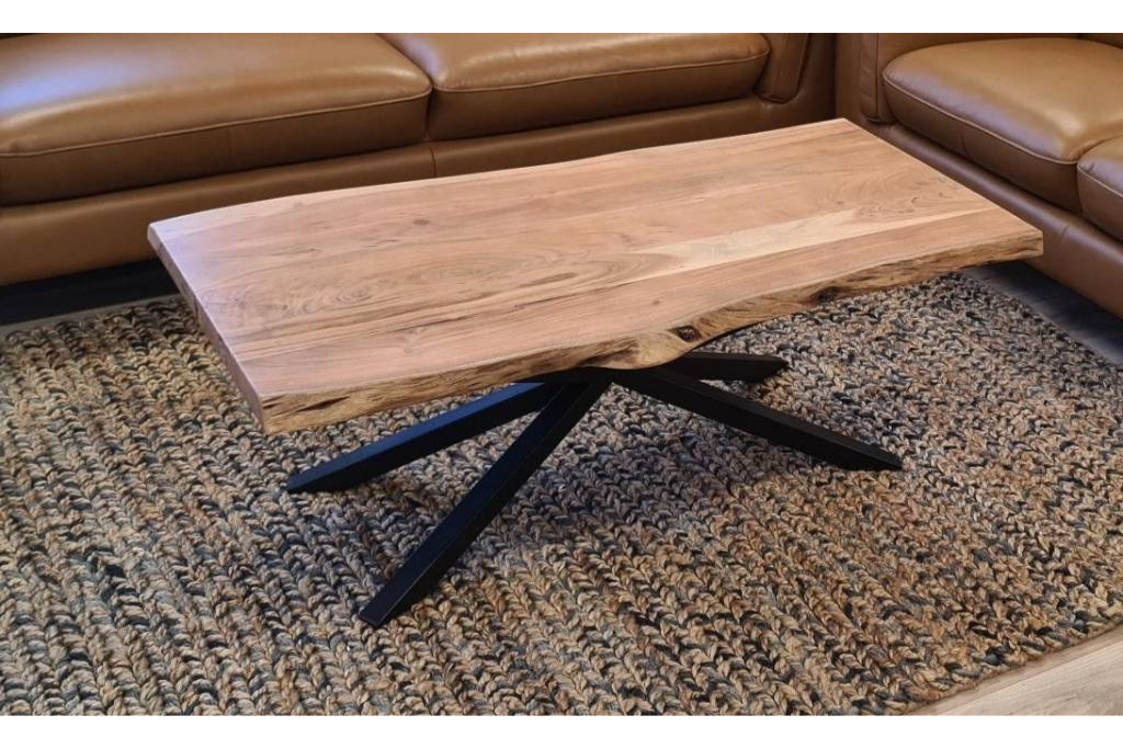 Monaco Coffee Table | Rustic Natural Wood & Sleek Black Base | 130x70cm | by Arbor & Elm 1
