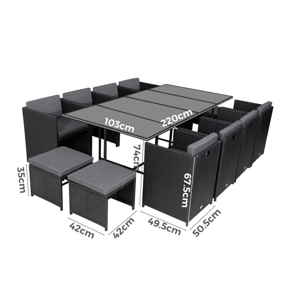 Outdoor furniture set with dimensions labeled