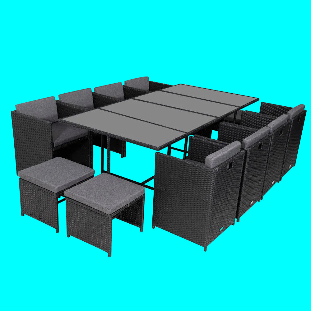 Outdoor furniture set with a large table and multiple chairs