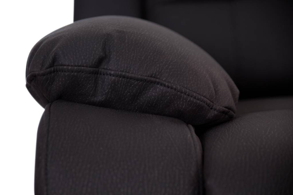 Black recliner chair with a pillow on a white background