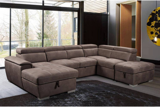 Saville Modular Corner Lounge with Chaise & Ottoman – Mushroom | by Arbor & Elm 1
