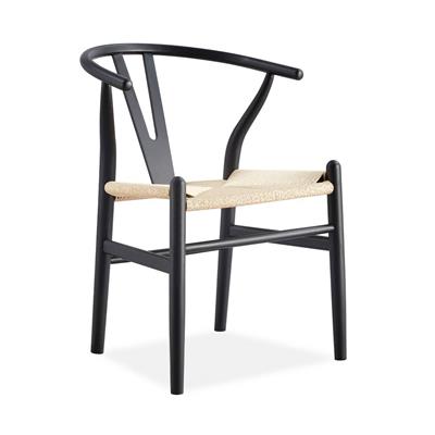 Black wishbone chair with woven seat