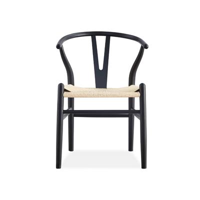 Black Wishbone chair with woven seat 