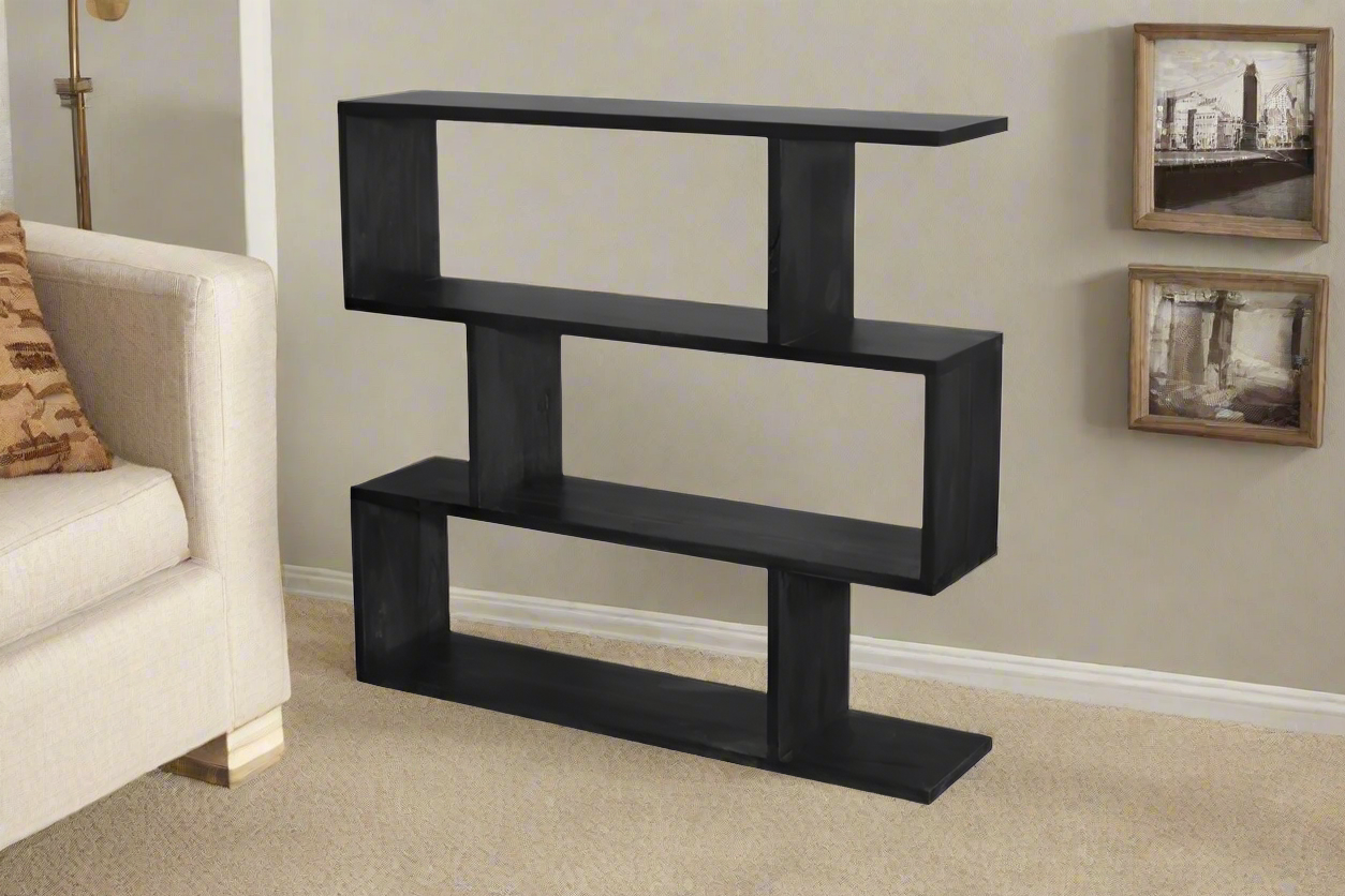 Summit 3-Tier Bookshelf | Black Modern Storage Unit | 120x28x112cm | by Arbor & Elm