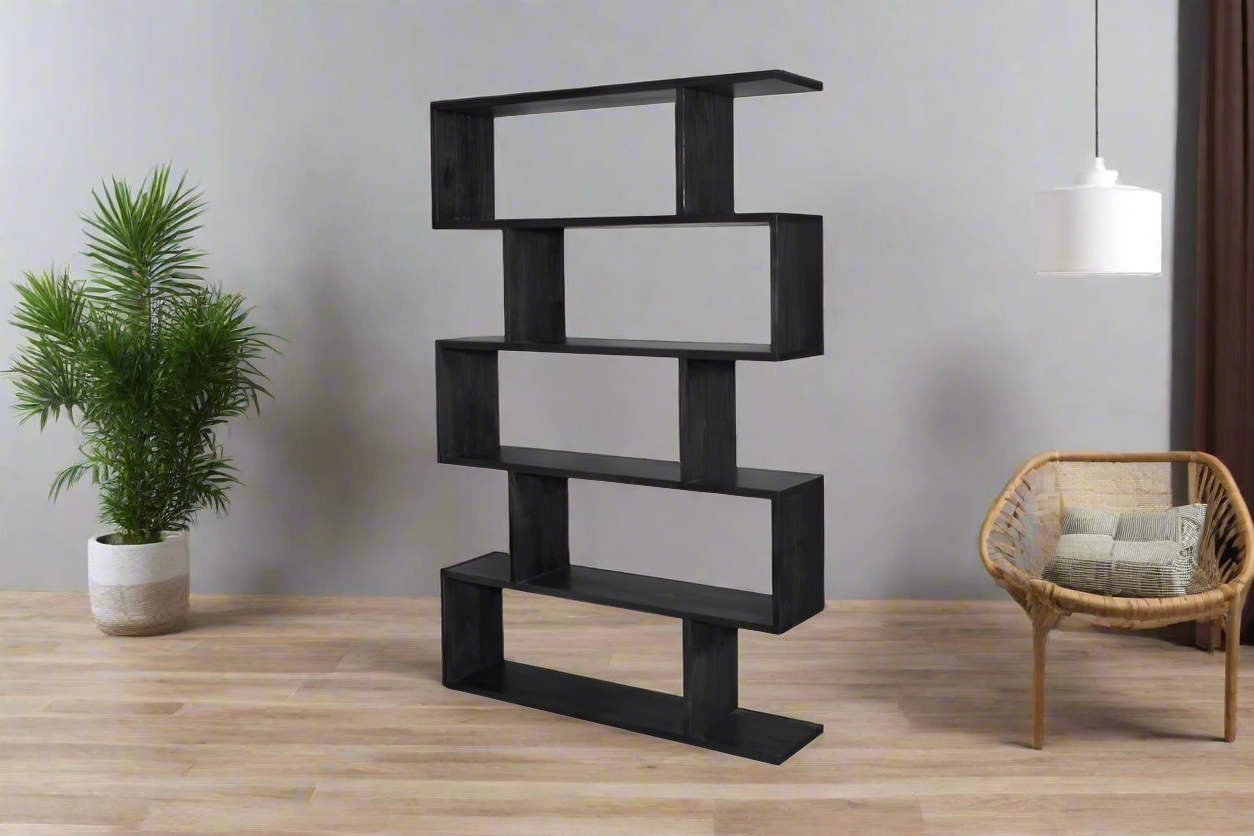 Summit 5-Tier Bookshelf | Black Modern Storage Unit | 120x28x185cm | by Arbor & Elm