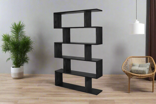 Summit 5-Tier Bookshelf | Black Modern Storage Unit | 120x28x185cm | by Arbor & Elm