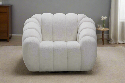 Theo Fabric Swivel Armchair – Beige | by Arbor & Elm 1