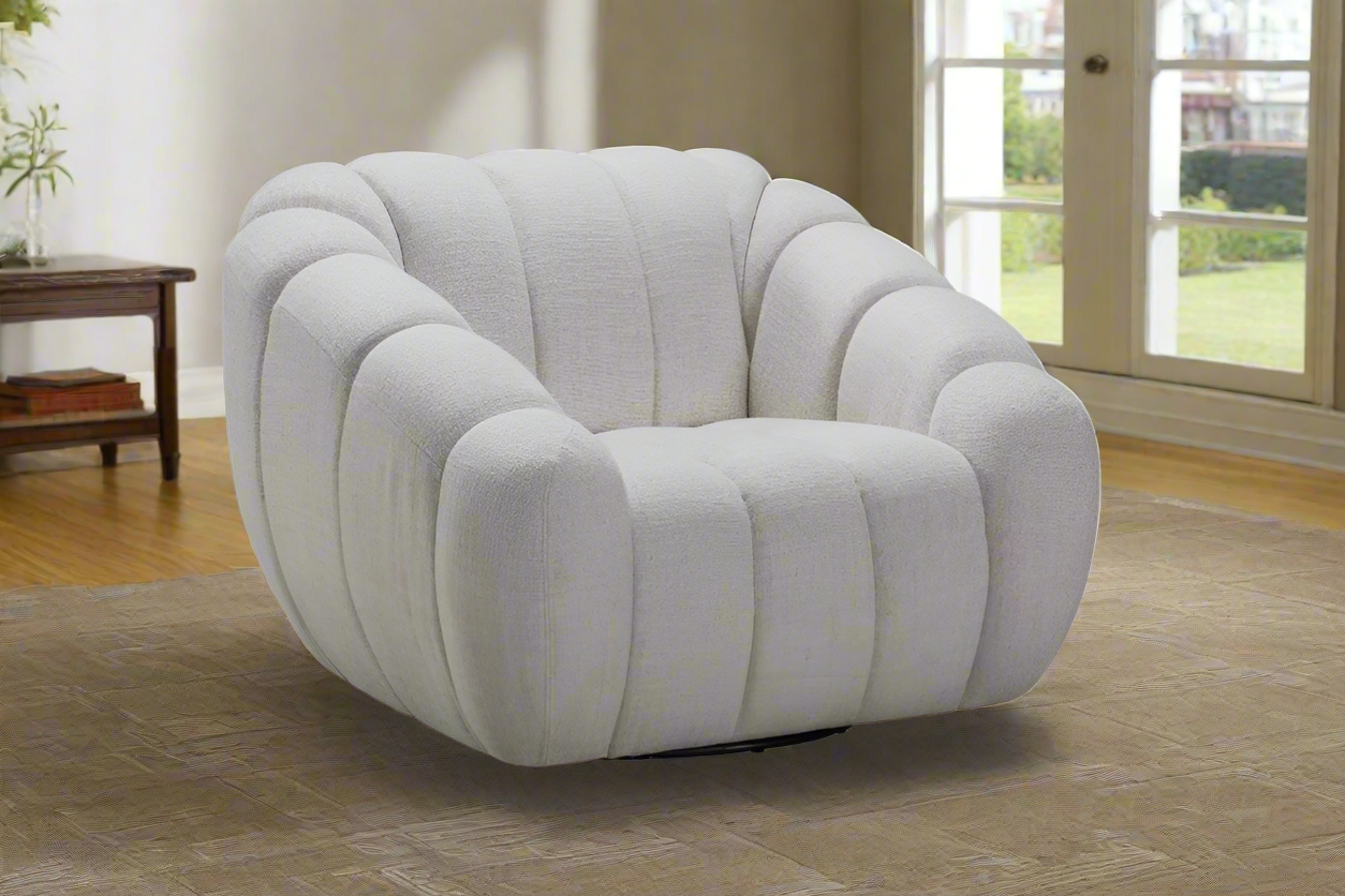Theo Fabric Swivel Armchair – Beige | by Arbor & Elm 2