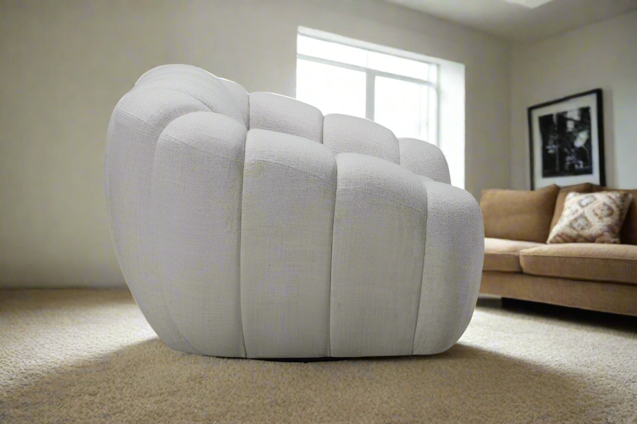 Theo Fabric Swivel Armchair – Beige | by Arbor & Elm 3