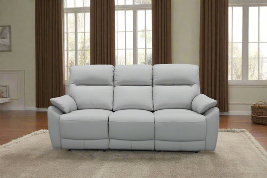 Vantage 3-Seater Leather Lounge with 2 Electric Recliners – Silver | by Arbor & Elm 1