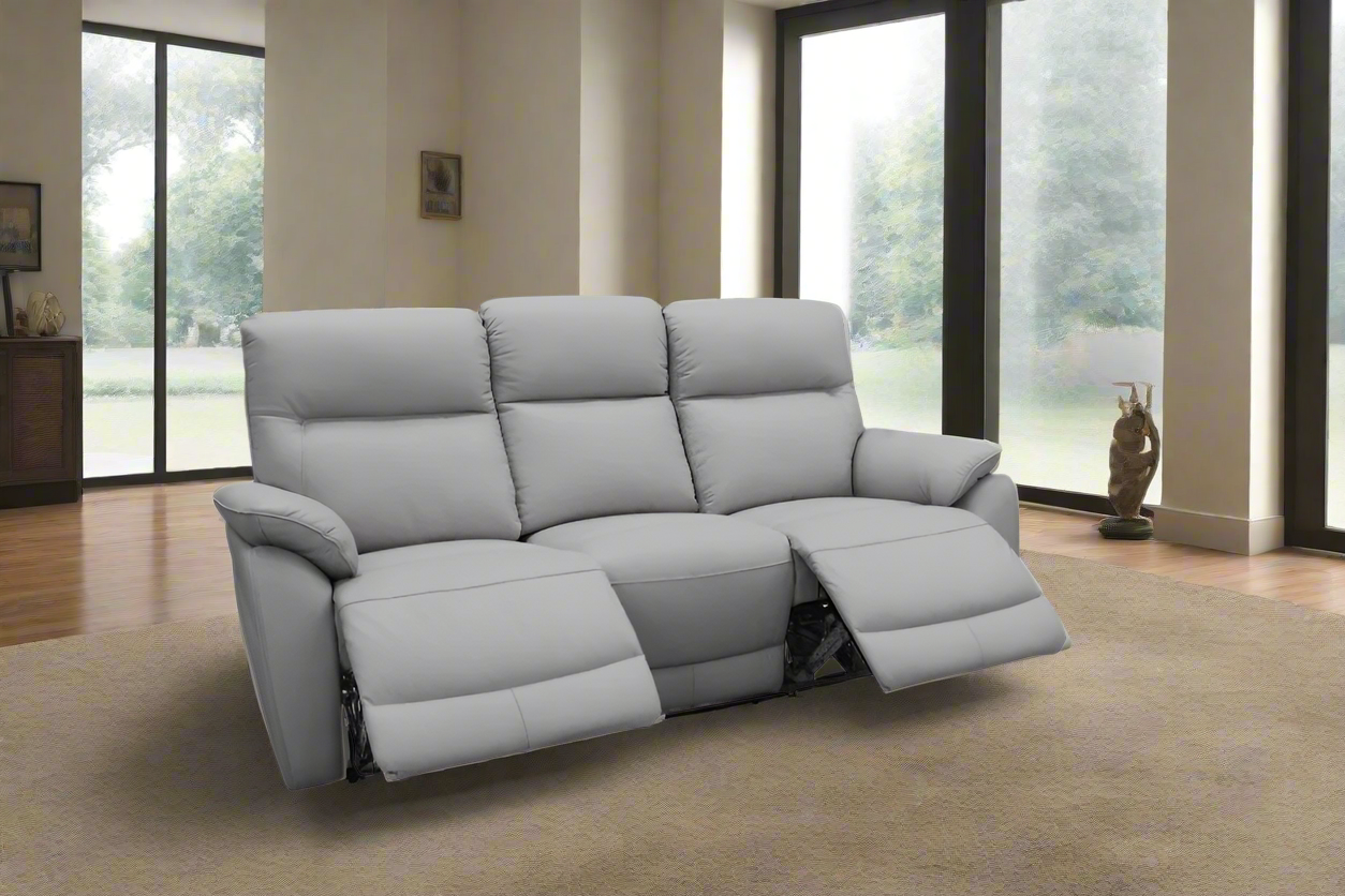 Vantage 3-Seater Leather Lounge with 2 Electric Recliners – Silver | by Arbor & Elm 2