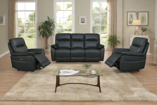 Vantage Black Leather Recliner Lounge Suite – 3-Seater + 2 Single Recliners | Premium Comfort Collection | by Arbor & Elm