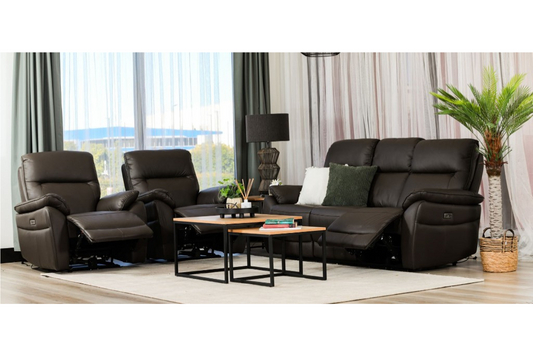 Vantage Chocolate Leather Recliner Lounge Suite – 3-Seater + 2 Single Recliners | Premium Comfort Collection | by Arbor & Elm 1