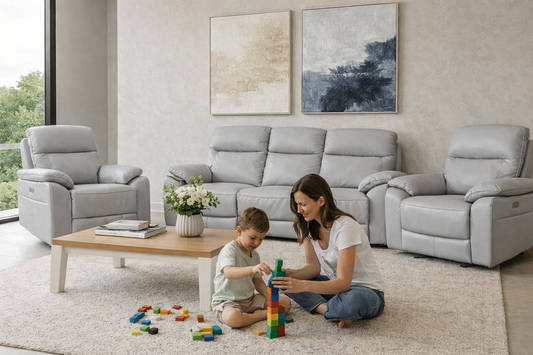 Vantage Silver Leather Electric Recliner Lounge Suite | 3 Seater + 2 Single Recliners | Premium Comfort Collection | by Arbor & Elm