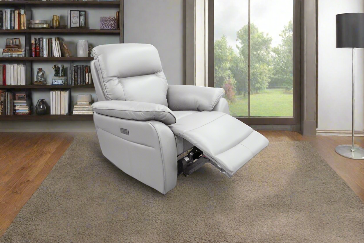 Vantage Silver Leather Single Power Recliner | Premium Comfort Collection | by Arbor & Elm 2