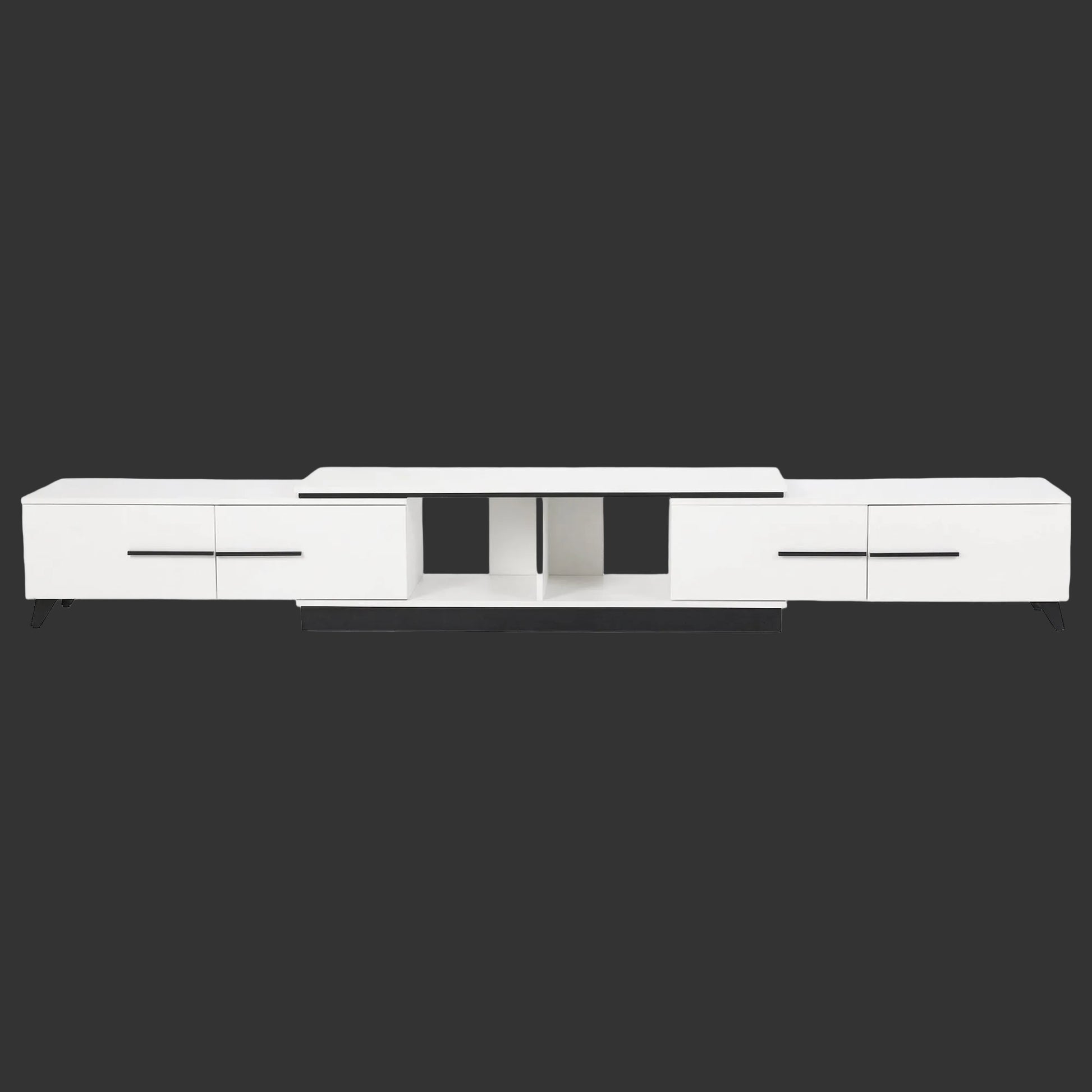 White TV stand with black accents