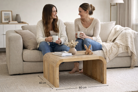 Aurelia Natural Timber Coffee / Side Table | Curved Modern Waterfall Design | 60 x 60 x 40cm