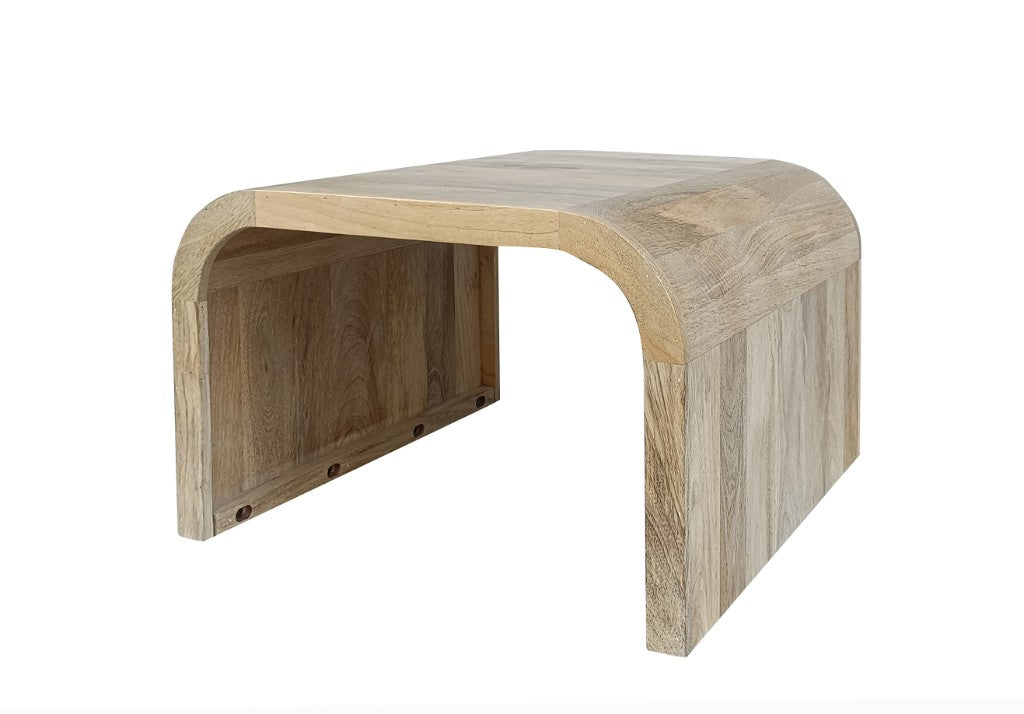 Aurelia Natural Timber Coffee / Side Table | Curved Modern Waterfall Design | 60 x 60 x 40cm